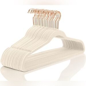 50 Pack Velvet Hangers Non Slip Space Saving 360° Rose Gold Swivel Hook, Ivory